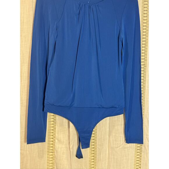 NWT New Bebe Y2K 2000s Blue Long‎ Sleeved Pleated Fitted Bodysuit Small - Picture 7 of 10